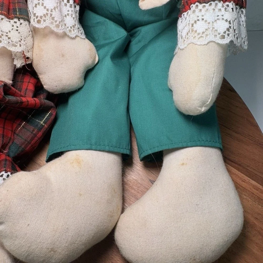 Vintage Cotton Christmas Bunny Dolls Boy‎ Girl Plaid Outfit 17